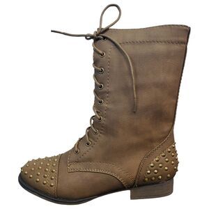Rouge Combat Cowboy Boots Brown Studded Round Toe Lace‎ Up Womens Size 8